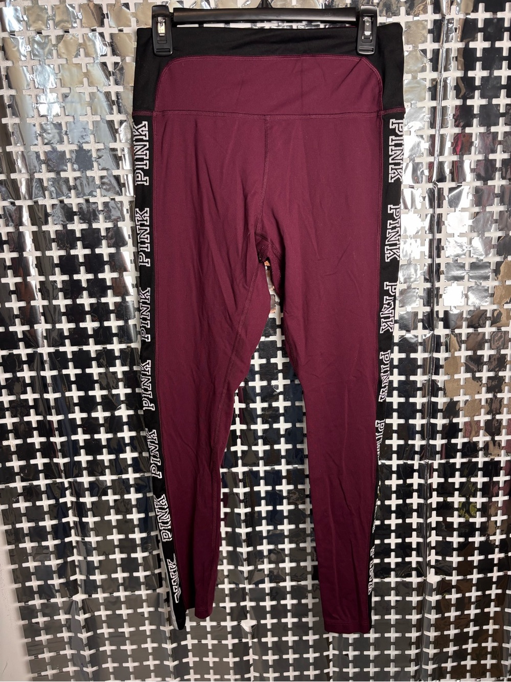 Victoria's Secret PINK Maroon Leggings with Black Side Logo Tape